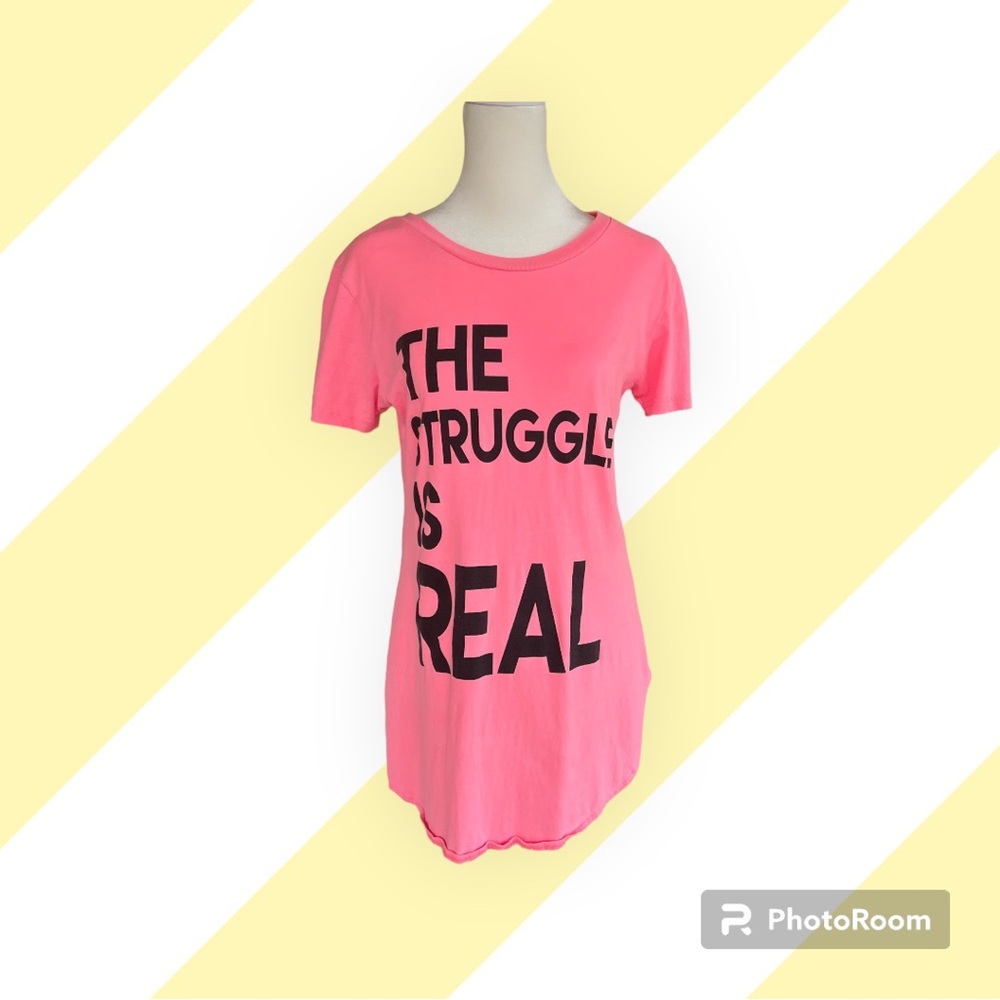 New WO Tags Soft Women’s Junior’s Sz Lg Pink Sleep Shirt “The Struggle Is Real”